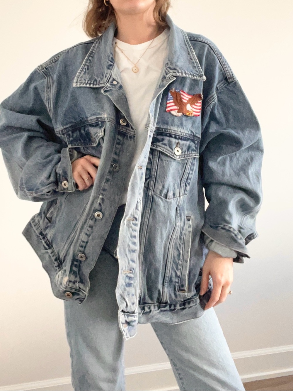 Vintage Wrangler Hero Distressed Blue Oversized Denim Jacket - Picture 4 of 9